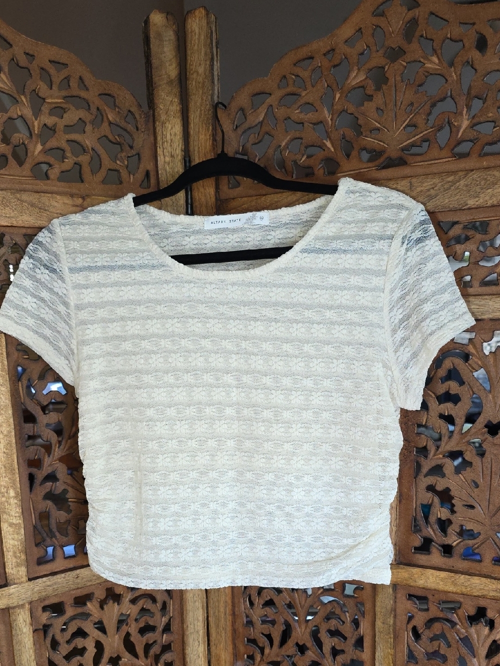 Altar'd State Cream Lace Short Sleeve Crop Top